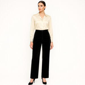 Vintage Black Velvet Trousers Straight Pants Elegant Office Holiday Party 29